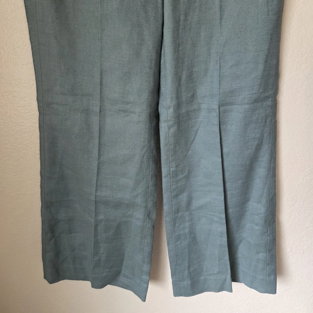 NWT J.Crew Carolina Flare Pant In Stretch Linen Blend Size 8 Green - Picture 4 of 8
